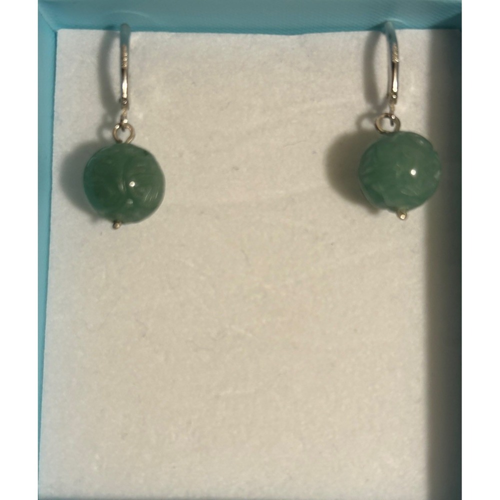 Green Jade Drop Earrings with Silver Lever Backs - Picture 2 of 2